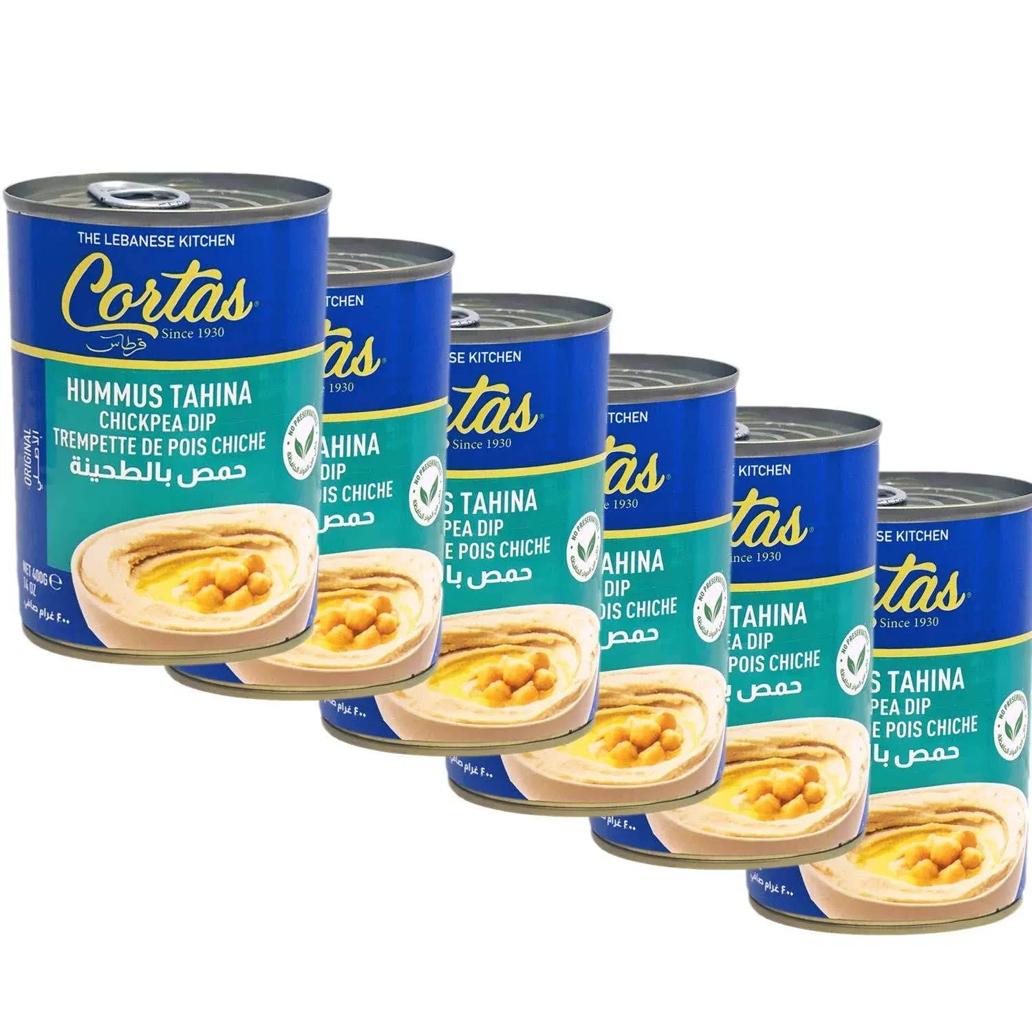 Cortas - Hummus Tahini Chick Peas Dip, Ready to Serve, Pack of 6, 14 oz x 6