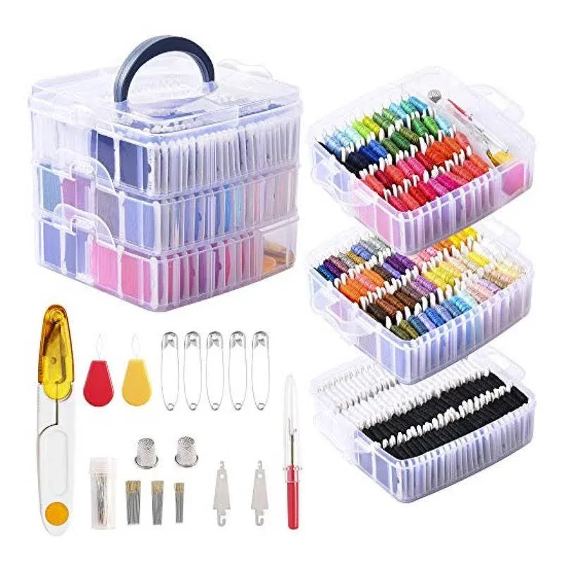 Peirich 201 Pack Embroidery Floss Kit, Includes Embroidery Threads 3-Tier ...