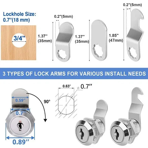 Cabinet Locks with Keys, 5/8" Cam Locks Keyed Alike, Tool Box Lock for Truck Pickup Mailbox Cabinet Cam Lock Toolbox Lock Replacement Set, Zinc Alloy (20 Pack, 5/8 Inch)