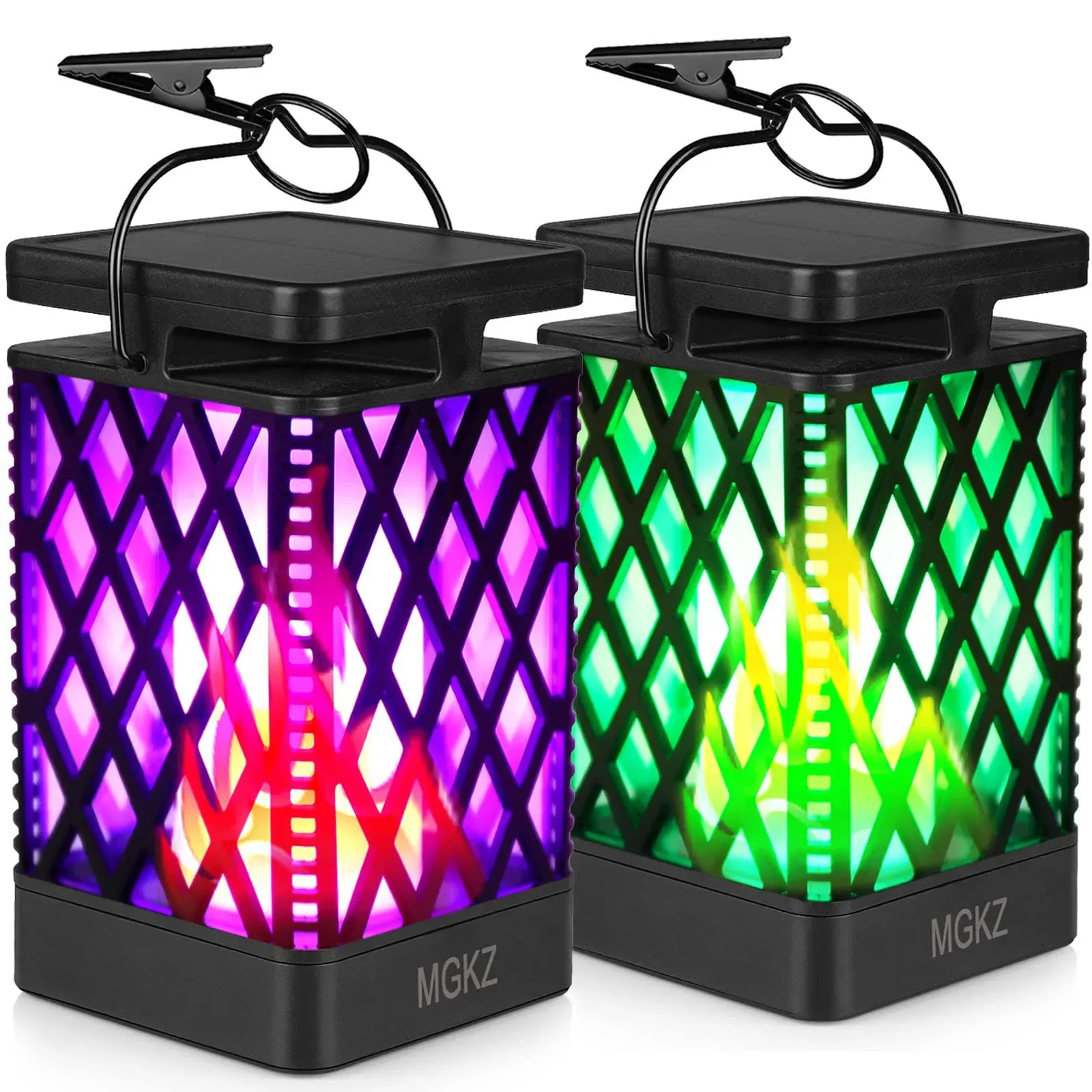 Solar Lanterns Outdoor Waterproof Hanging Solar Lights Color Changing & Fixed 9 Modes Flickering Flame Camping Lanterns Christmas Decoration for Party Tent Garden Patio(2 Pack)