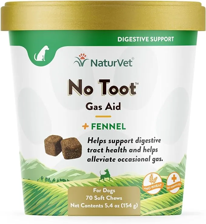 NaturVet – No Toot Gas Aid For Dogs Plus Fennel – 70 Soft Chews | Alleviates Intestinal Gas | Helps Reduce Stool & Urine Odors | 30 Day Supply