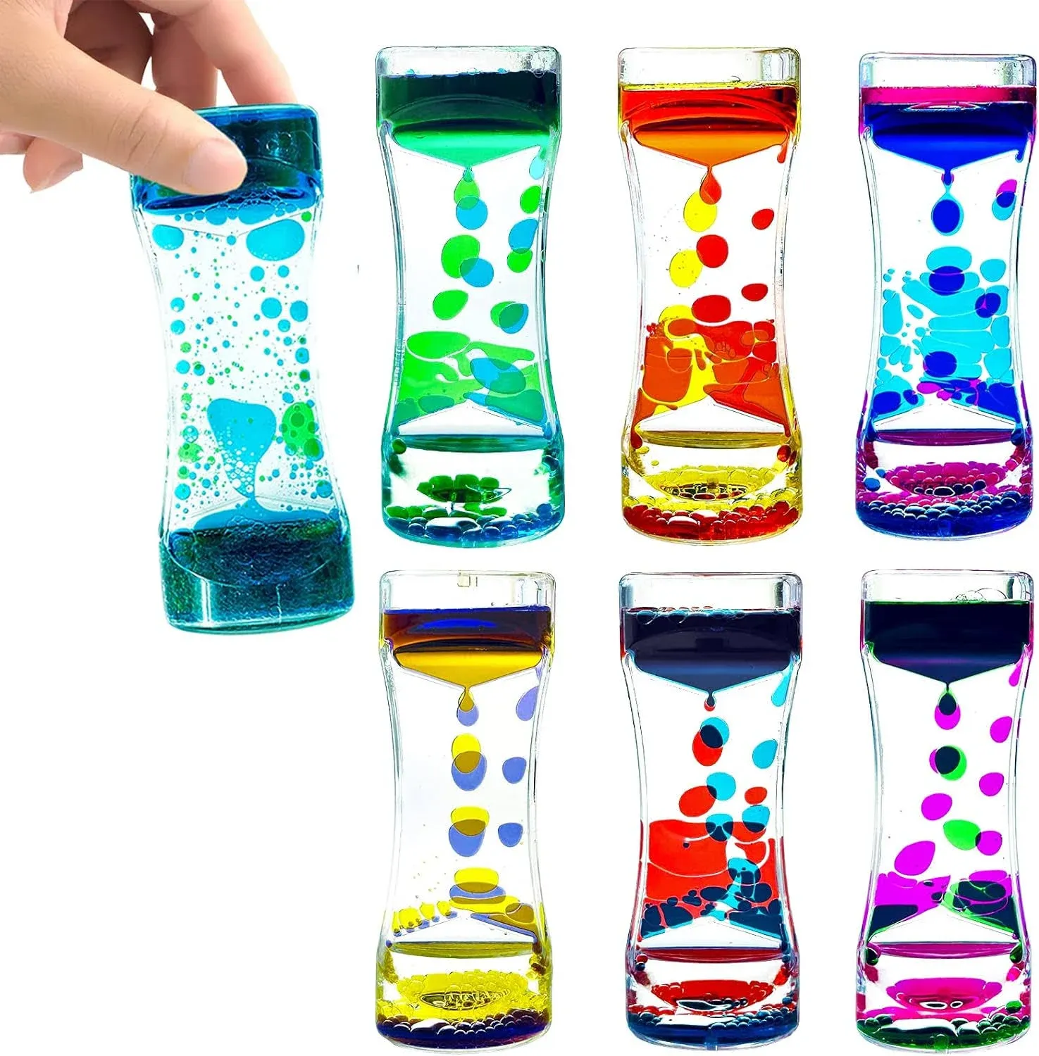 Liquid Motion Bubbler for Kids and Adults Pack of 6 Great Rainbow Series Liquid Bubbler Timer Sensory Fidget Relaxation Stress Relief and Anxiety Relief Relaxing Autism