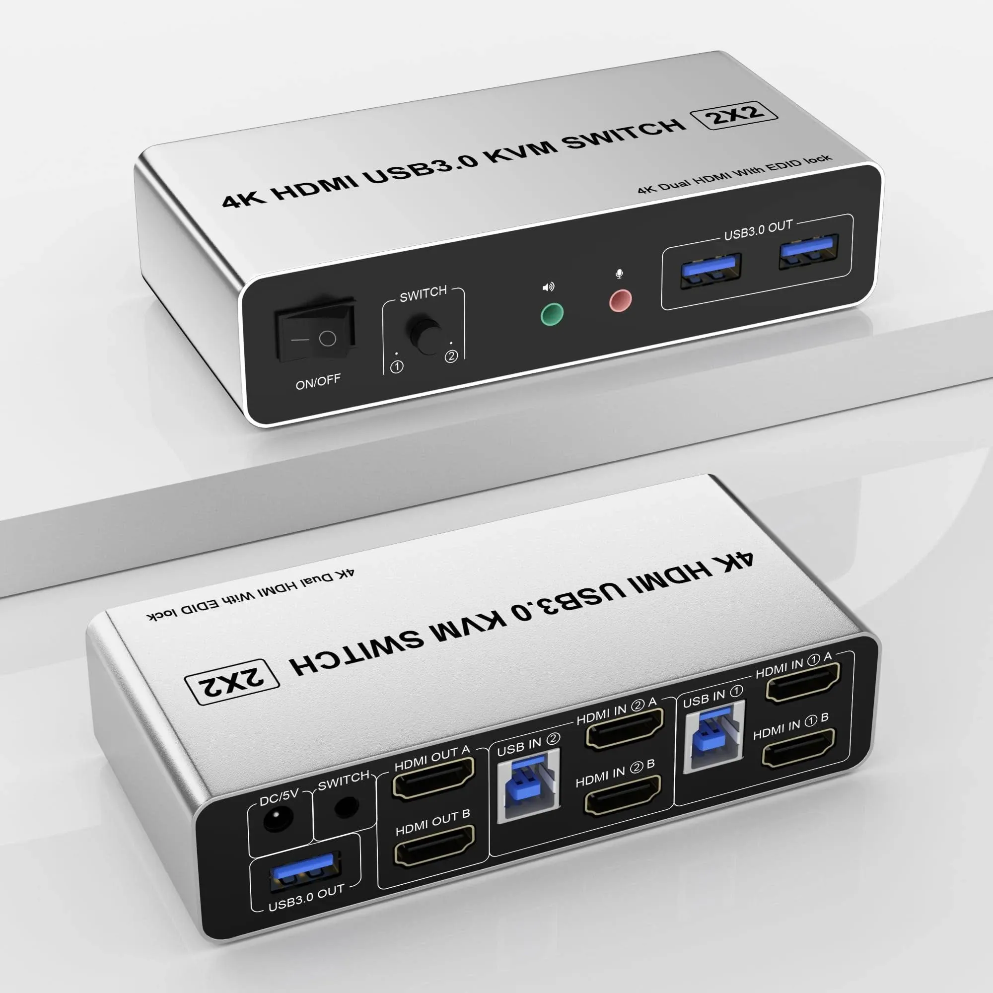 Usb 3.0 Hdmi Kvm Switch Dual Monitor 2 Computers, Support Edid, 4K@60Hz Hdmi K