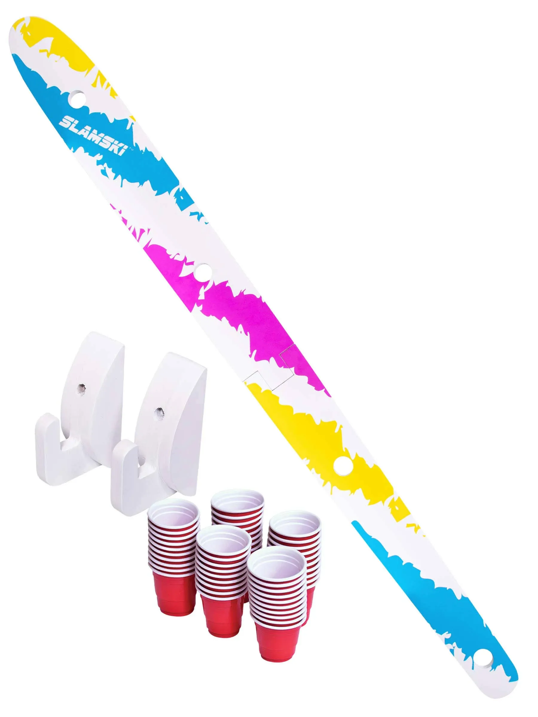 GoPong Slamski - Retro 4 Person Drinking Ski with 50 Plastic Shot Glasses