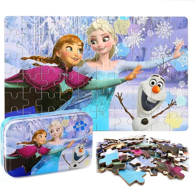 LELEMON Disney Frozen Jigsaw Puzzle in A Metal Box 60 Pieces Anna and Elsa Winter ...