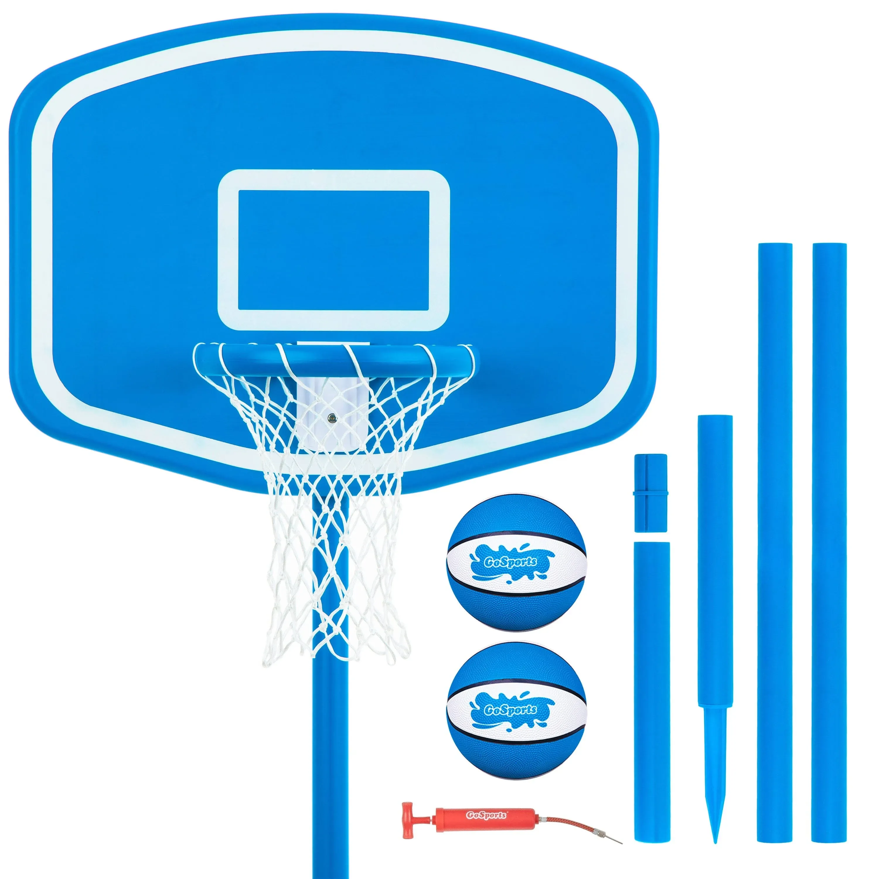 GoSports Splash Hoop Up Above Ground Pool Hoop Basketball Game with 2 Pool Basketballs and Pump - Blue