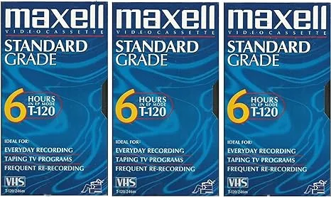 Maxell VHS Blank 3-Pack Standard Grade T-120 6 Hour EP Mode /246m