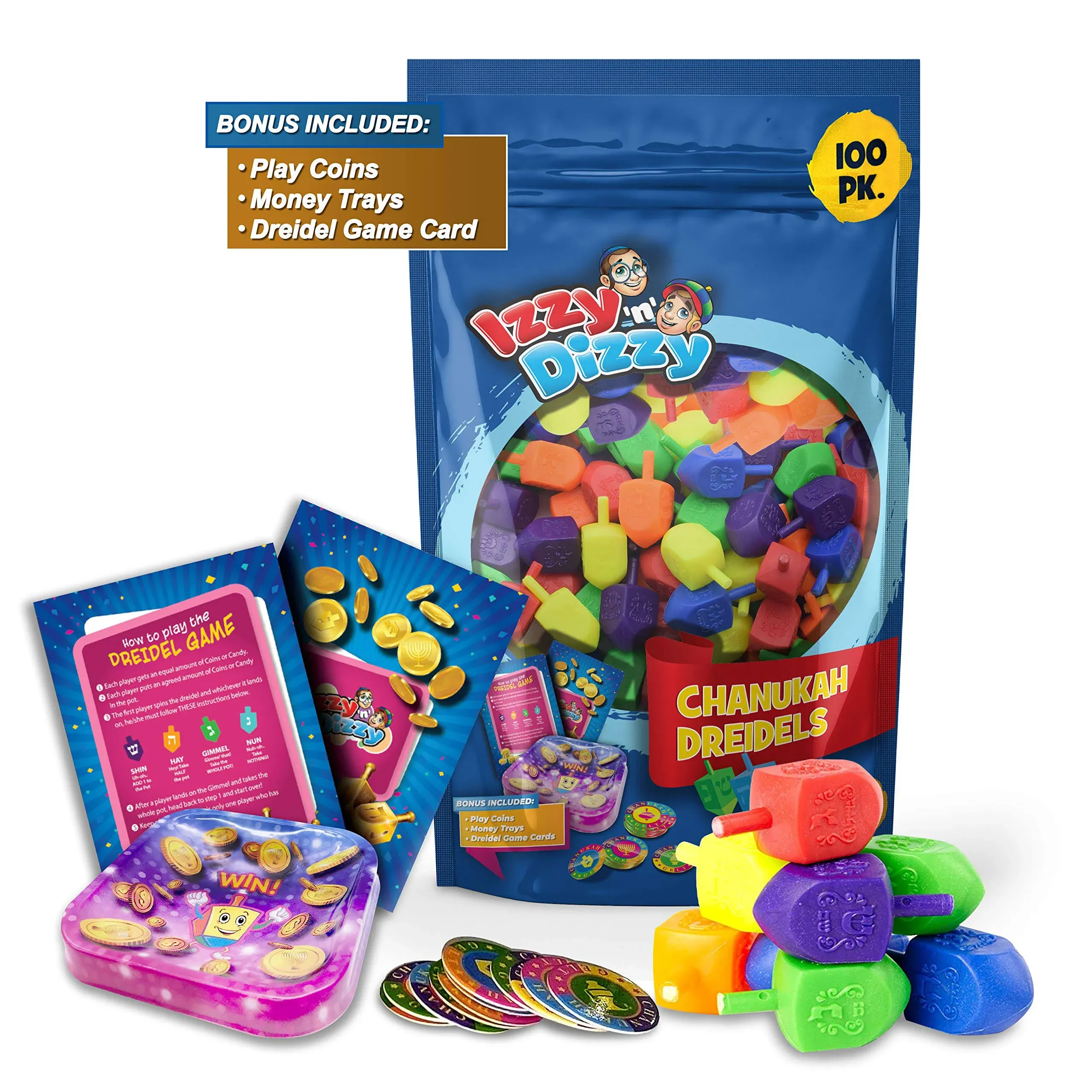 Izzy 'n' Dizzy 100 Medium Dreidels - Assorted Colors - Classic Chanukah Spinning ...