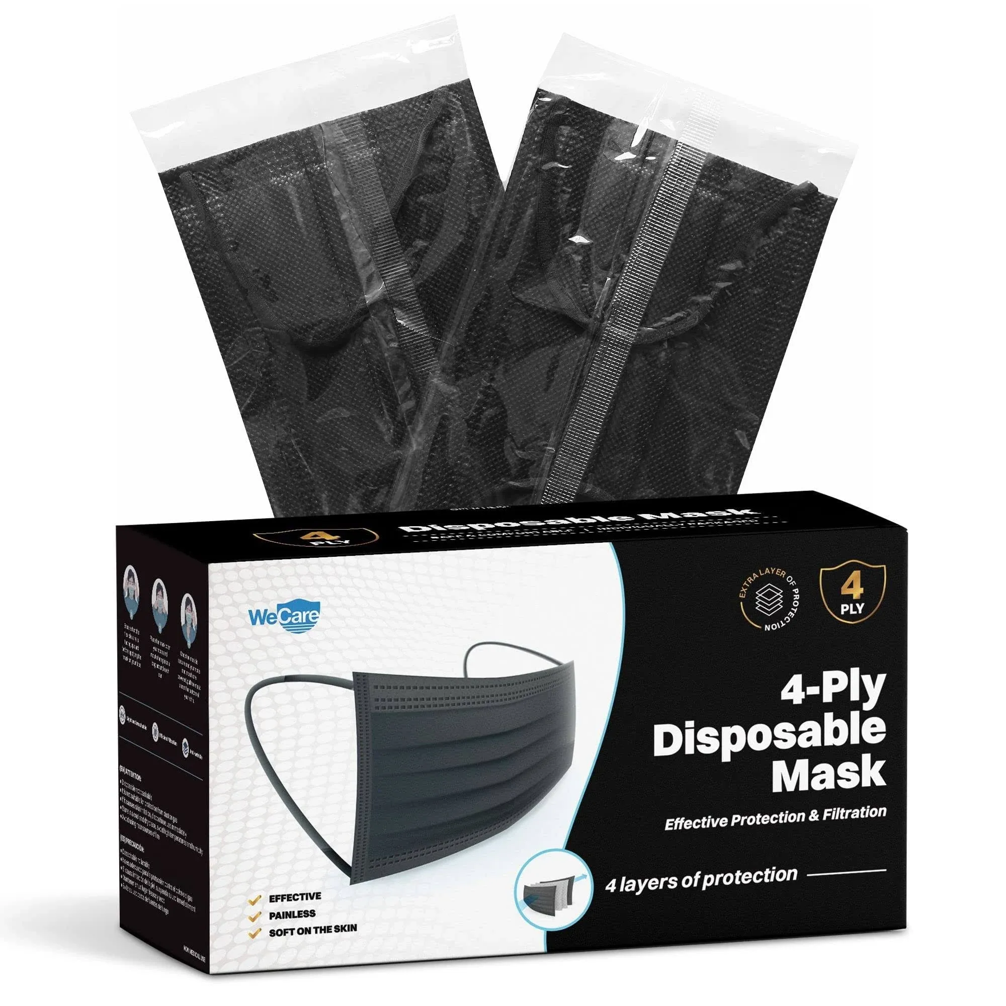 WeCare Disposable Face Mask 4-Ply Black 50 Pack