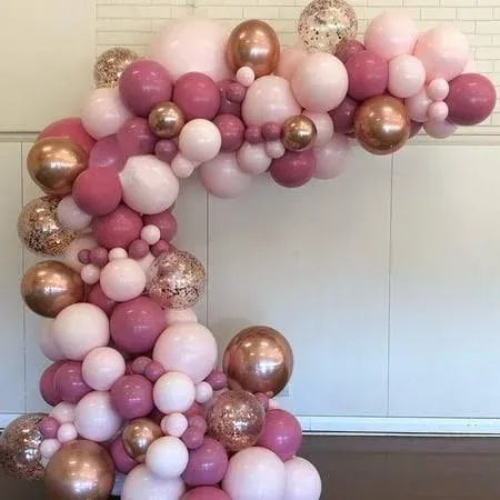 Soonlyn Pink Balloons Garland 135 Pcs 18 in 12 in 5 in, Dusy Rose Gold Metallic ...