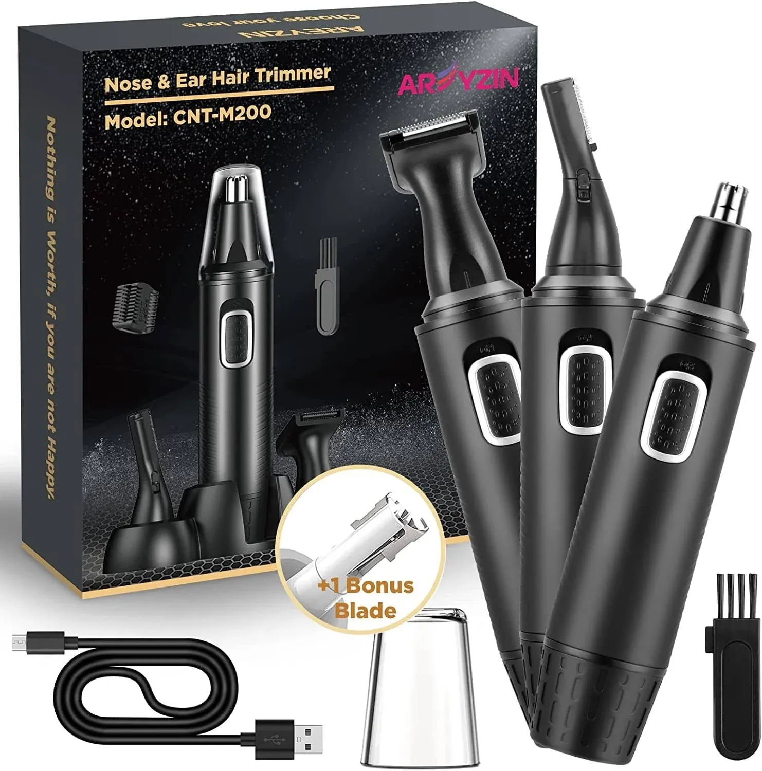 AREYZIN Nose Hair Trimmer 3-in-1 Versatile Rechargeable Ear and Nose Trimmer for Men&Women Painless Electric Shaver Grooming Kit for Ear Beard Facial Pubic Hair Wet Dry Use