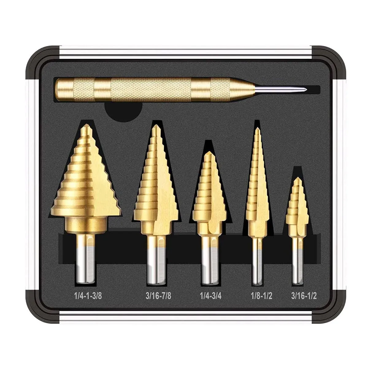 Trepot 5pcs HSS Titanium Step Drill Bit Set & Automatic Center Punch, High Speed ...