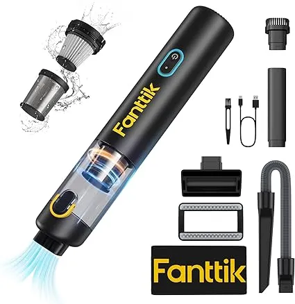 Fanttik Robustclean™ V8 Mate Cordless Car Vacuum, 12kPa/30AW, 1.2LBS Ultra-Lightweight, 2H Fast Charge, 120ml Dustcup, Up to 30 Mins Runtime, Portable Mini Vacuum for Car Home Cleaning, Black