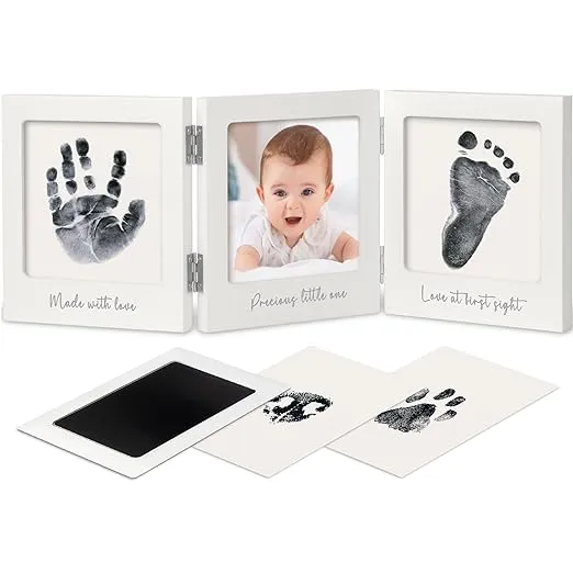 Baby Handprint and Footprint Kit for Newborns Girls & Boys - Inkless Baby Hand and Footprint Kit Maker, Baby Keepsake Picture Frame, Baby Shower New Mom Gifts, Dog Paw Print Kit (White/Silver)