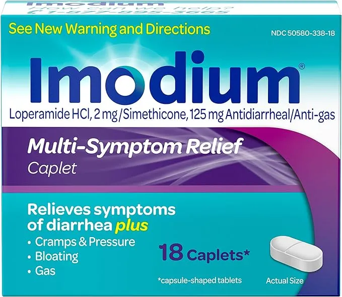 Imodium Multi-Symptom Caplets for Diarrhea Relief with Gas, Bloating & Cramps, 18 ct.