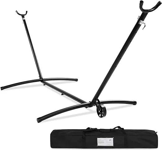 Best Choice Products Portable Heavy-Duty 9ft Steel Hammock Stand w/Built-in Wheel, Carrying Case, Weather-Resistant Finish, 450lb Capacity