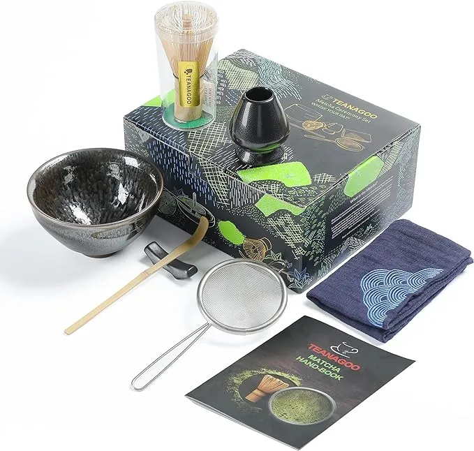 TEANAGOO Matcha Whisk, Matcha Tea Set(7pcs), Japanese tea set, Matcha Set N9, Jianzhan Tenmouku 235 ML,Matcha Kit, Matcha Whisk Set, Matcha Sifter,Matcha GreenTea PowderKit, Matcha Starter Kit