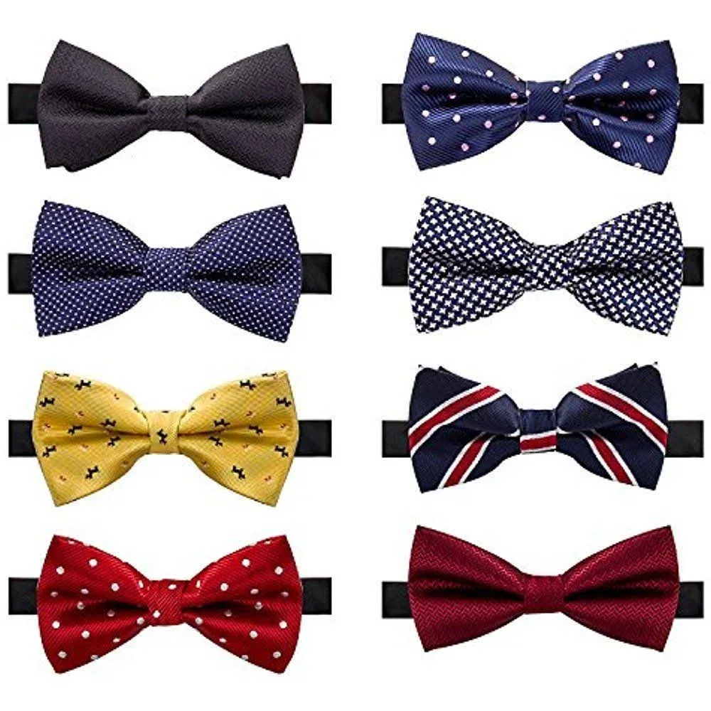 AUSKY 8 PACKS Elegant Adjustable Pre-tied bow ties for Men Boys in Different   