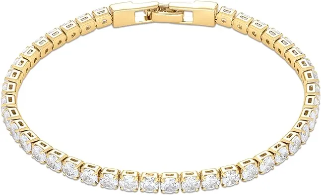 Amazon Essentials 14K Gold or Sterling Silver Plated Cubic Zirconia Tennis Bracelet 7.5"