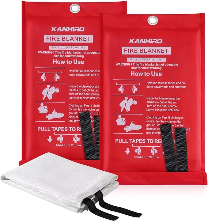 KANHIRO Fire Blanket Emergency for Home Kitchen - Fiberglass Fire Suppression Blanket Great for School, Fireplace, Grill, Car, Office, Warehouse (2 Pack, 39 in X 39 in)