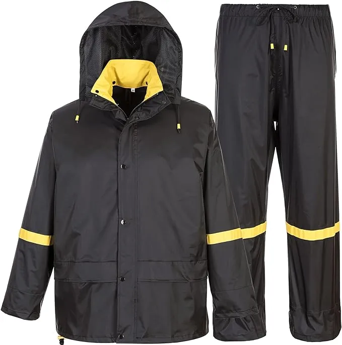 Classic Rain Suits for Men Breathable Rain Gear for Large Black &amp; Yellow