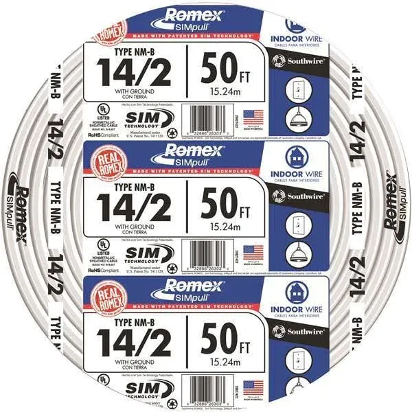 Southwire SimPull 15 ft. 14/2 Solid Romex Type NM-B WG Non-Metallic Wire