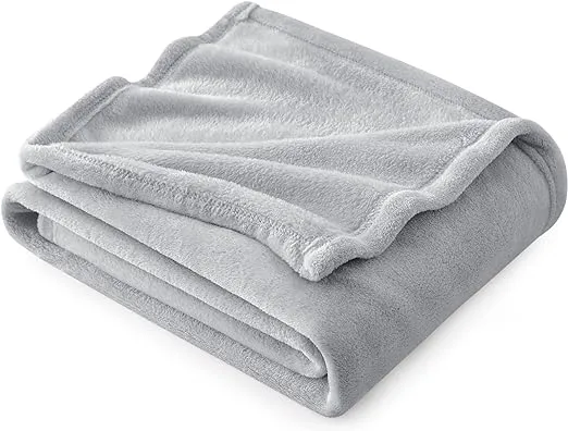 Bedsure Fleece Blanket Throw Blanket - Light Grey Lightweight Blankets for Sofa, Couch, Bed, Camping, Travel - Super Soft Cozy Microfiber Blanket