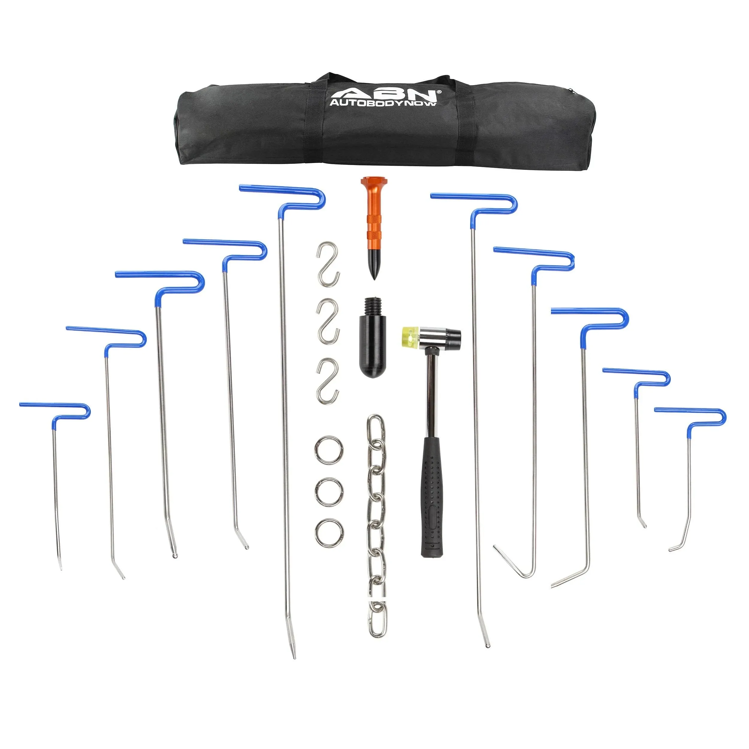 ABN Paintless Dent Repair Rods with Tips 20pc Car Dent Pusher Rods Body Repair Dent Removal Tool Kit with Leverage Chain for Door Dings Hail Damage