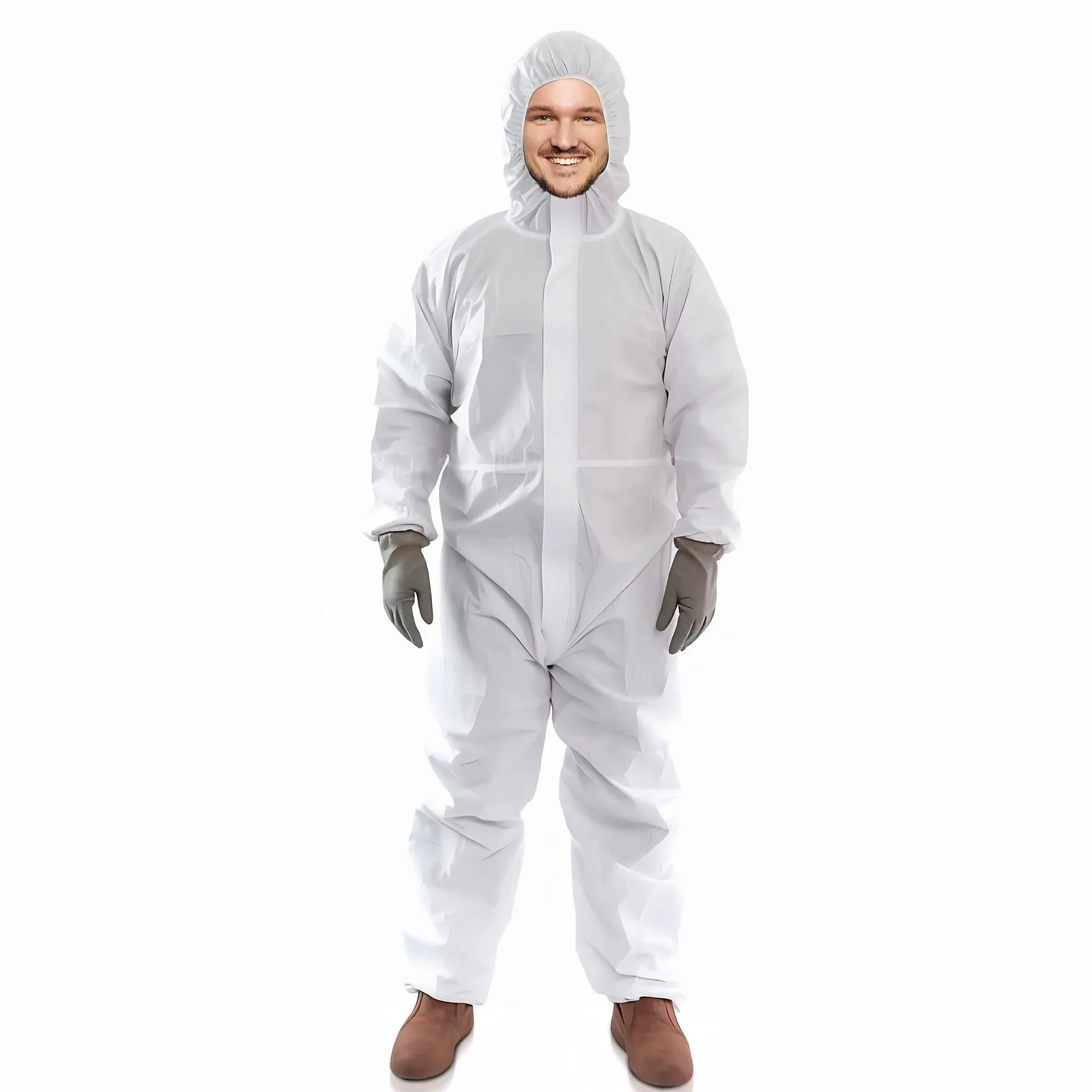 AMZ Disposable Coveralls with Hood, 3X-Large. Pack of 5 White Microporous Lab Coveralls Disposable. 60 GSM Painters Suit Disposable with Storm Flap Zipper Cover. Painters Suit Disposable. Hazmat Suit