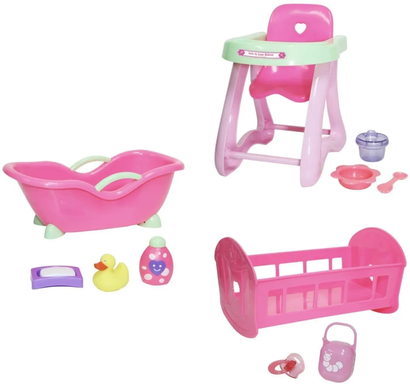 JC Toys Deluxe Doll Accessory Bundle Featuring High Chair, Crib, Bath and ...