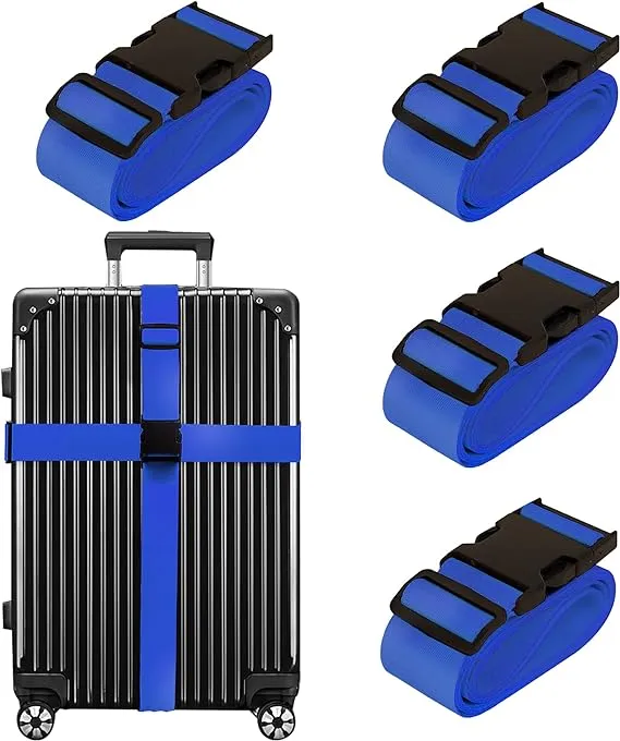 Luggage Straps for Suitcases TSA Approved Travel Belt 4 Pack by Chelmon(Blue)