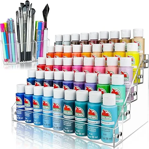 JKB Concepts Acrylic Paint Organizer Set. Thick, Durable Diamond-Polish Finish. Miniature Paints, 2oz Bottles & More Perfectly Fit in Paint Rack Trays. Space-Saving Design. 6 Brush Bead Options.