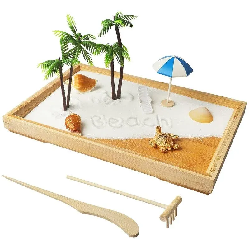 Melonva Japanese Zen Garden for Desk White Beach 12" x 8" Desktop Mini Zen Garden ...