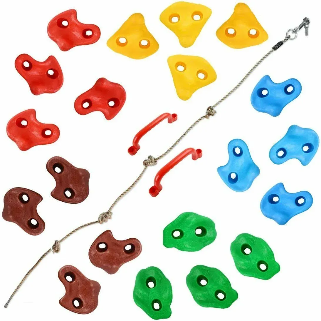 Topnew 20 Pcs Rock Climbing Holds for Kids, Rock Wall Holds with 9.8 ft Climbing ...