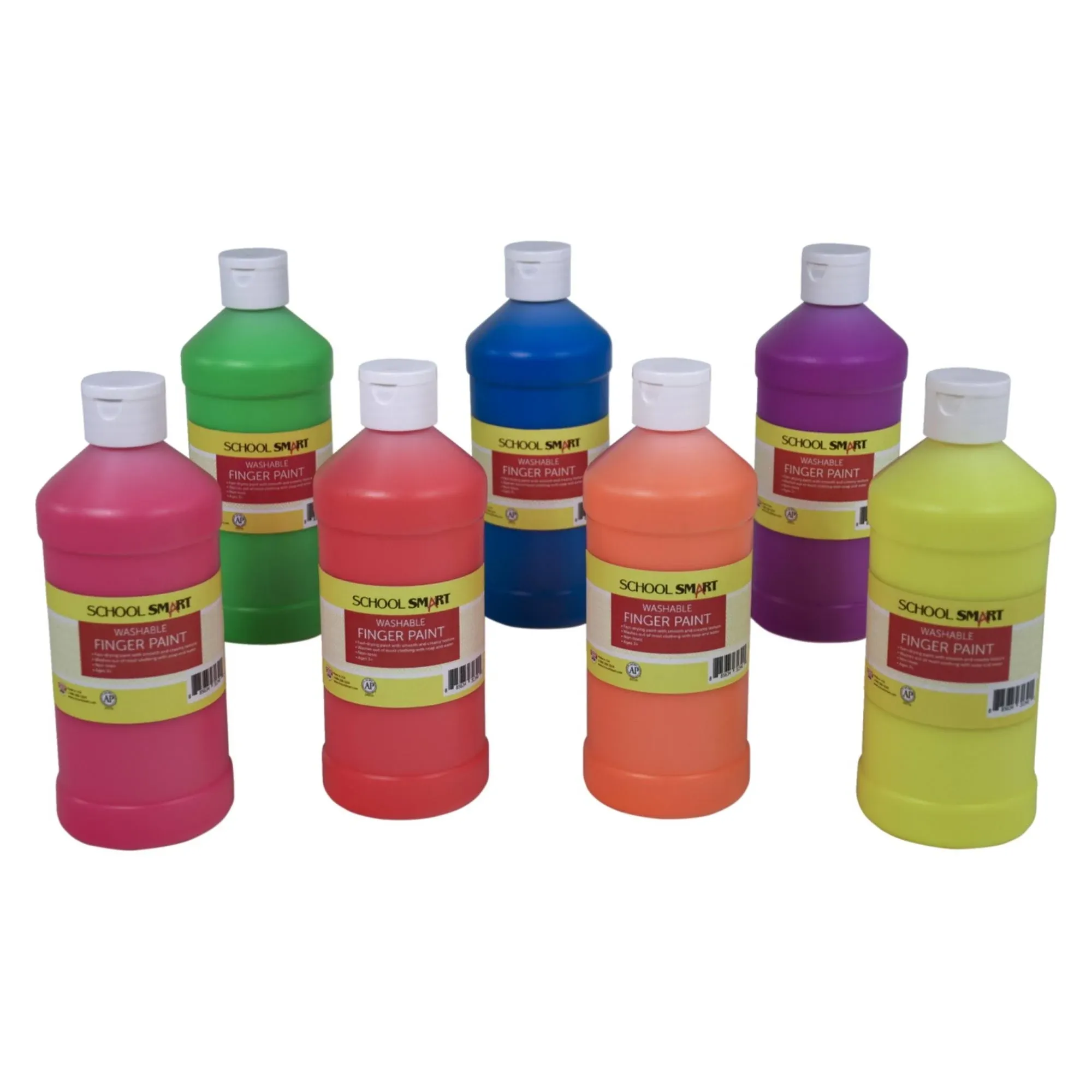 School Smart Washable Finger Paints, 16 Ounces Each, Assorted Neon Colors, Set of 7