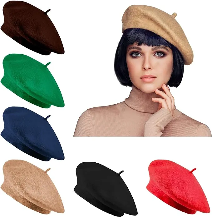 Jolbndcv 6PCS Beret Hat Wool French Beanie Hat Outdoor Hat Winter Hat Fashion Lady Hat