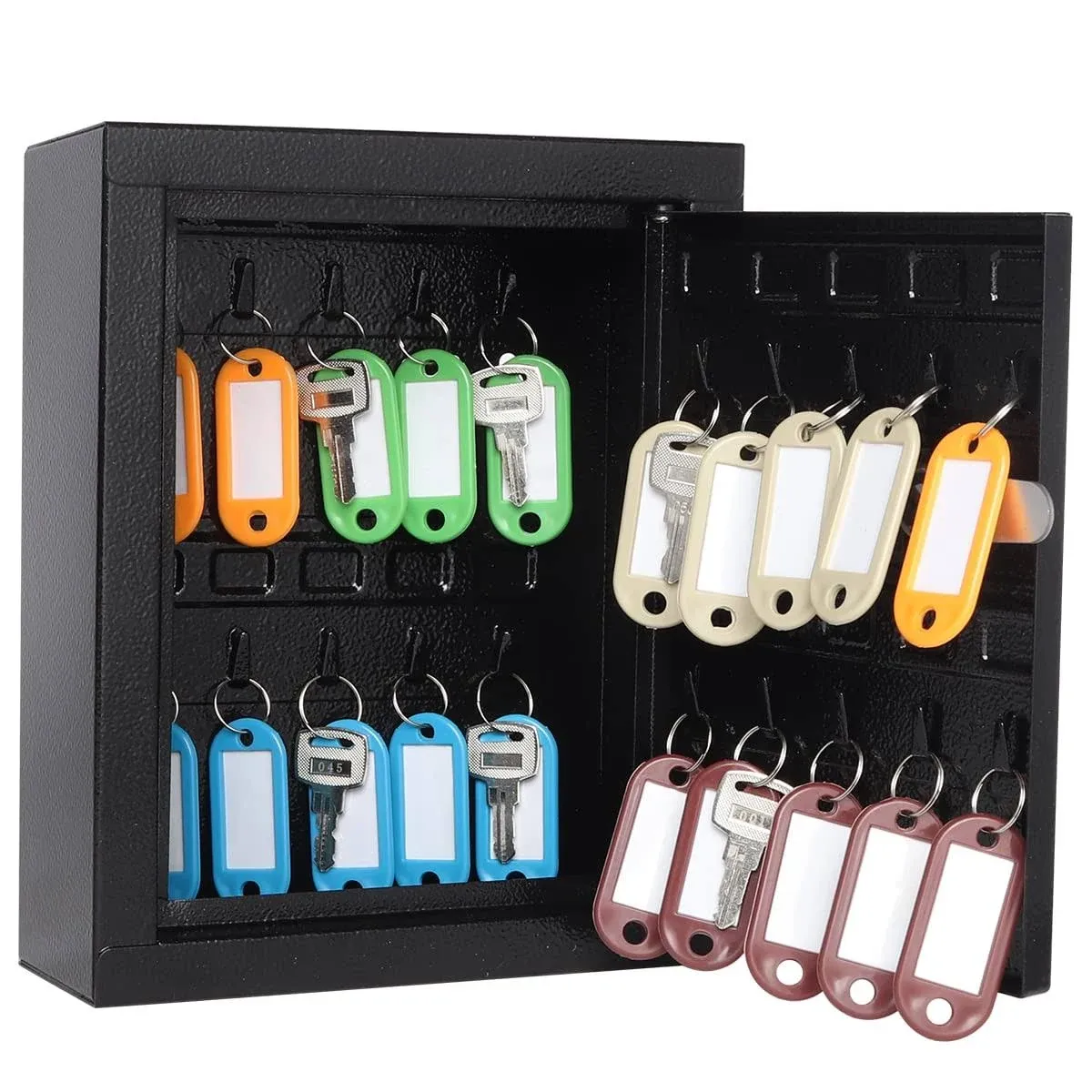 Security Metal Key Box with 20 Hooks, Medium Adjustable Wall Mount Combination L