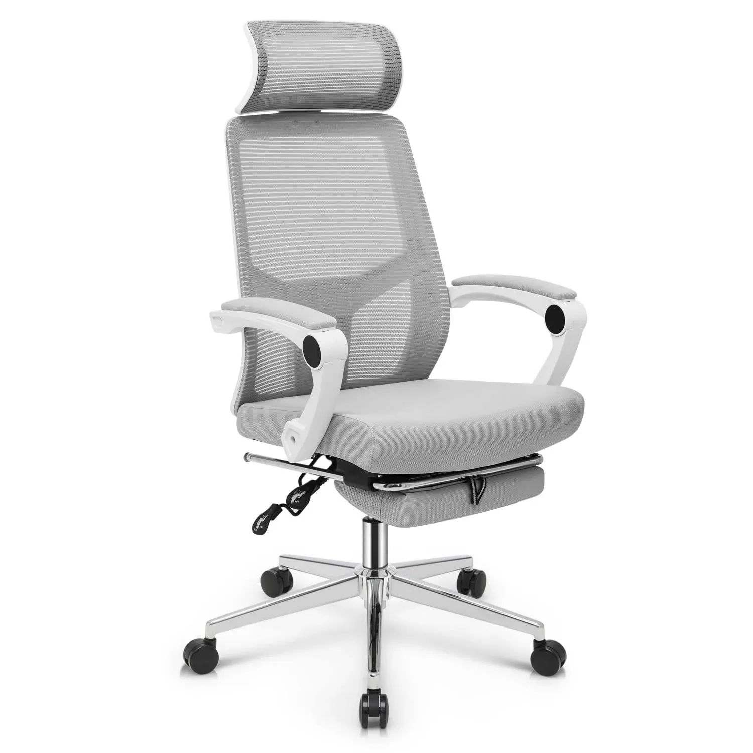 Grey[EXTENDABLE FOOTREST]Reclining Office Desk Computer Chair Mesh Back PC Seat  | eBay