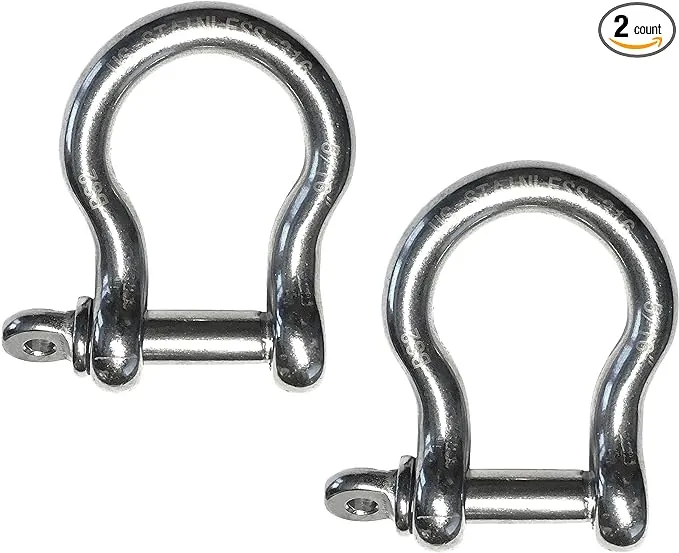 US Stainless 2 Pieces Stainless Steel 316 Forged Bow Shackle 5/16" (8mm) Marine Grade