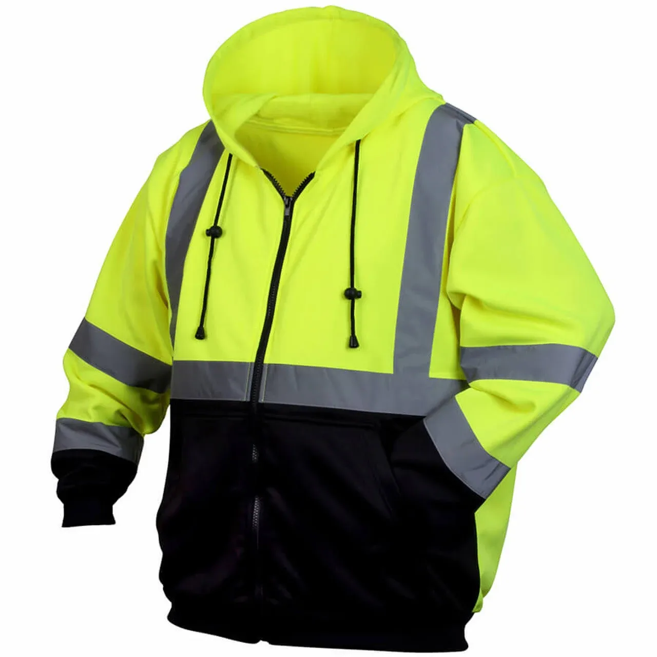 Pyramex Hi-Vis Lime Safety Zipper Sweatshirt with Black Bottom