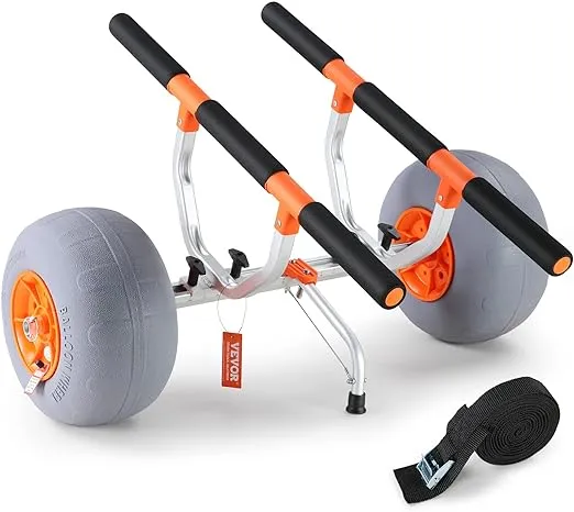 VEVOR Heavy Duty Kayak Cart, 350lbs Load Capacity, Foldable Canoe Trolley with 13'' Beach Wheels, Adjustable Carrier Width & Nonslip Support Foot, for Kayaks Canoes Paddleboards Float Mats Jon Boats