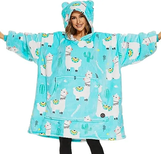 THREE POODLE Wearable Blanket Hoodie for Women, Oversized Sherpa Sweatshirt Blanket for Adults Men, Warm Cozy Alpaca Hooded Blanket, Gifts for Mom Girlfriend Sister