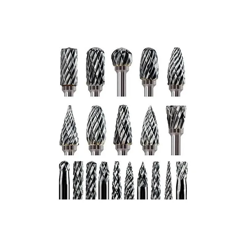 20Pcs 1/8" Shank Carbide Burr Bits Compatible with Dremel Bits Metal Grinding Bits Wood Stone Carving Cutting Engraving Grinder Kit Attachment Rotary Tool Accessories Set Harder than Diamond