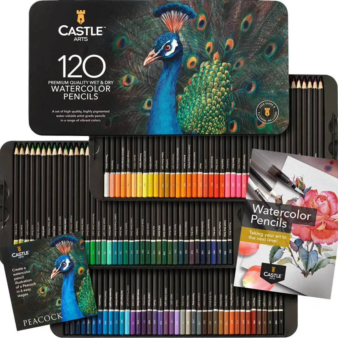 Castle Art Supplies 120 Watercolor Pencils Tin Set for Adult Artists and ...