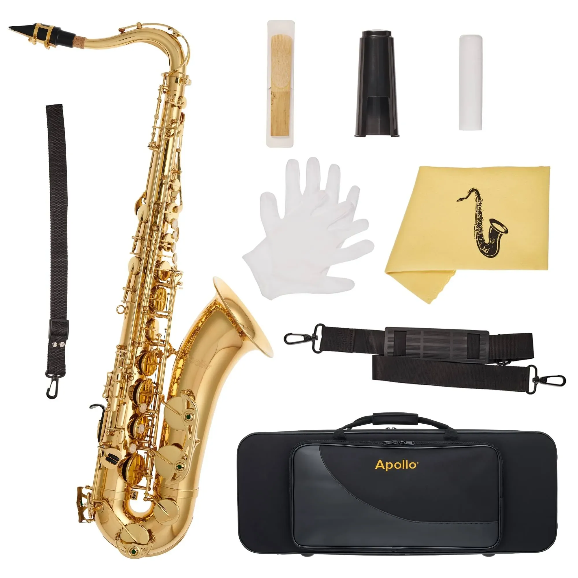 Apollo Student Tenor Saxophone in Gold Lacquer with Leather Pads Complete with ...