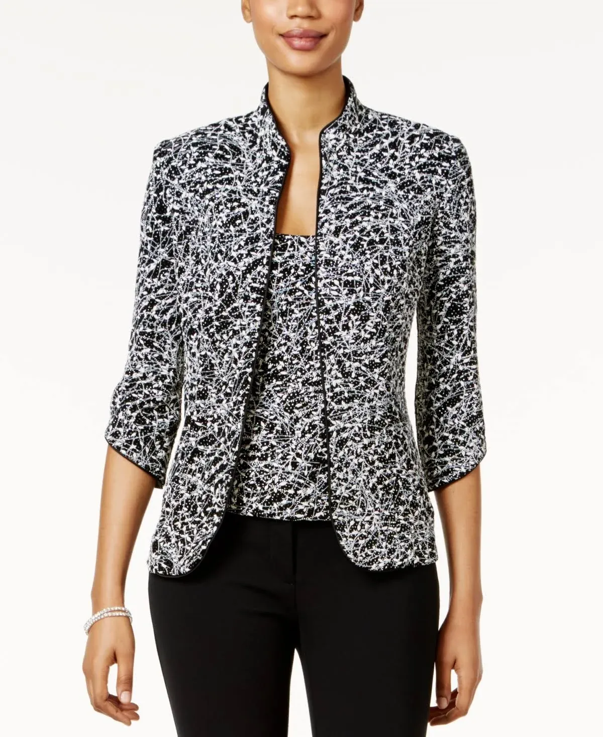 Alex Evenings Printed Jacket and Top Set - Black S