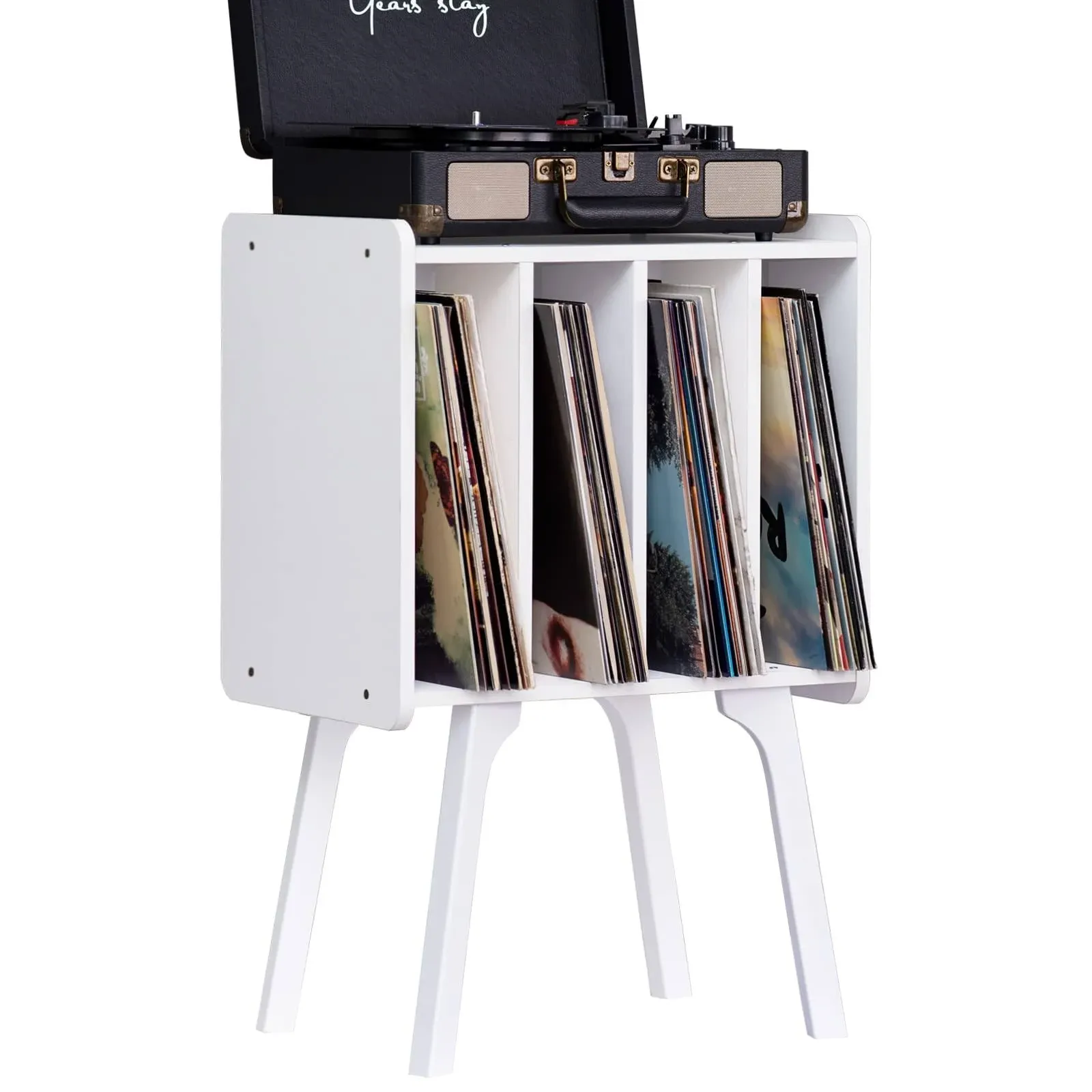 LELELINKY Small Record Player Stand - Width 11.7 in, White Vinyl Record Storage ...