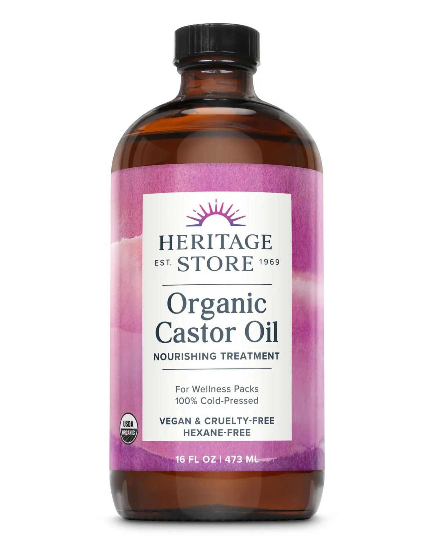 HERITAGE STORE Organic Castor Oil, Nourishing Hair Treatment, Deep Hydration for Healthy Hair Care, Skin Care, Eyelashes & Brows, Castor Oil Packs, Cold Pressed, Hexane Free, Vegan, Cruelty Free 32oz