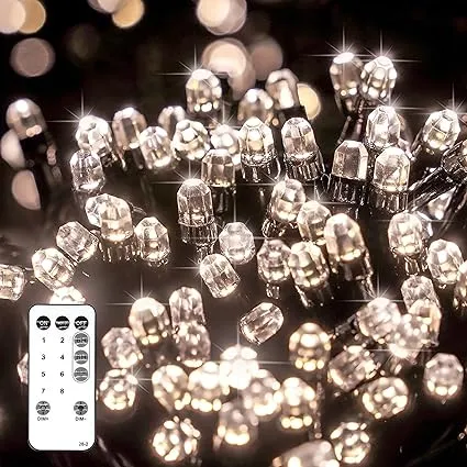 suddus 33ft 100 LED Christmas String Lights, Warm White, Plug in, 8 Modes ...