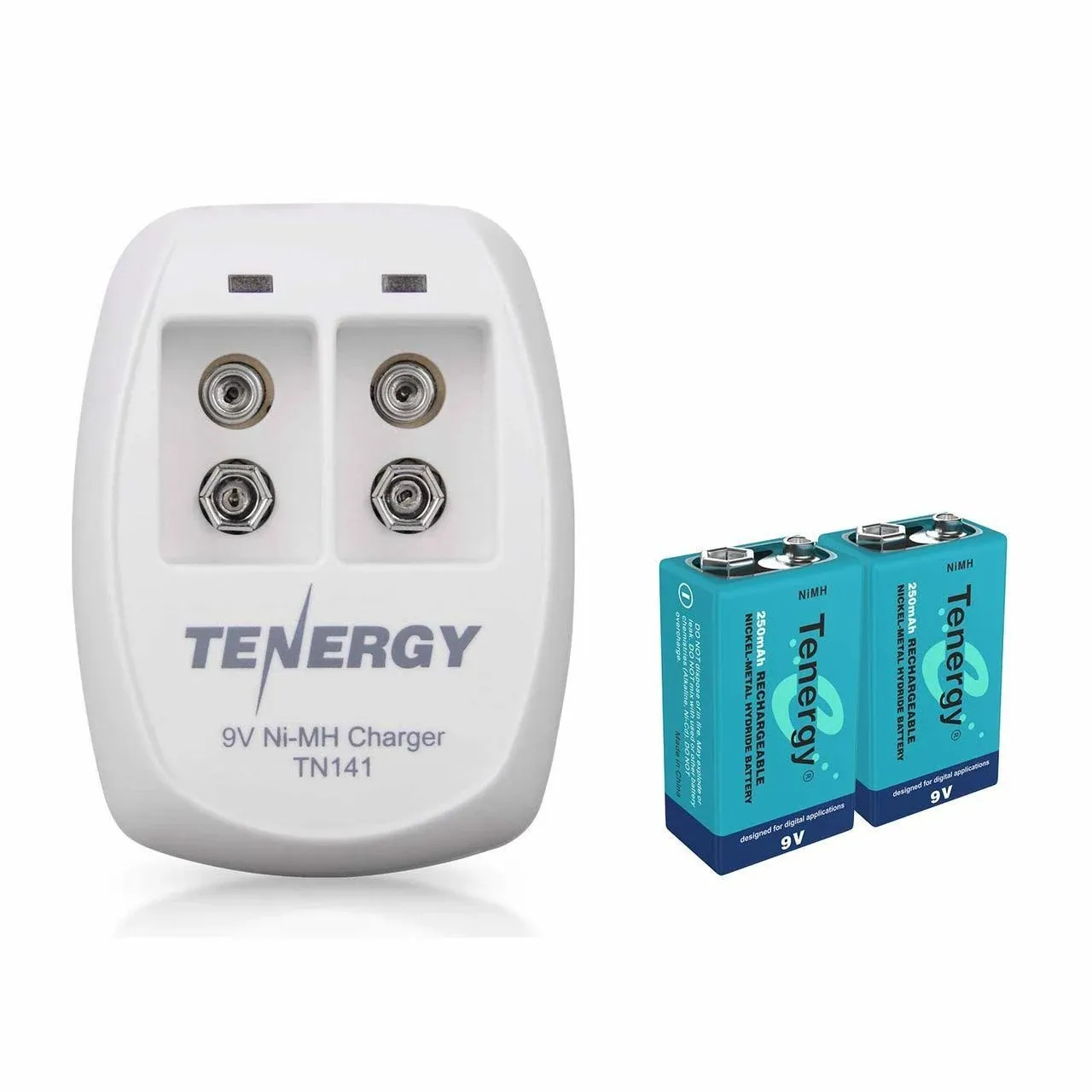 Tenergy TN141 2-Bay 9V Charger + 2PCS 9V 250mAh NiMH Rechargeable Batteries Cell